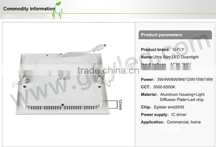 2016 CE Rohs SMD recessed round led panel light 6W/9W/12W/15W/18w/24W led downlight