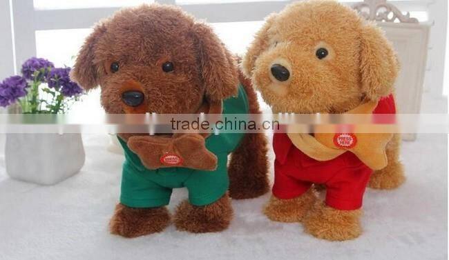Led plush musical walk teddy dog toy with cord towing