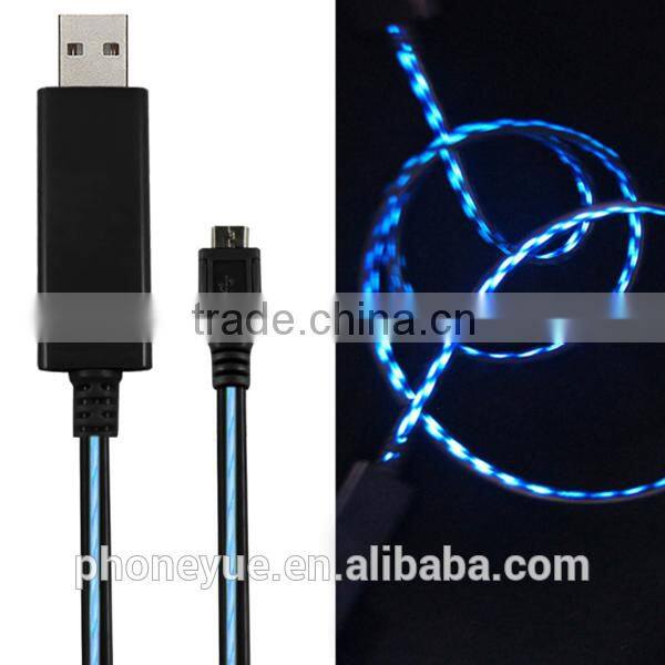visible led flowing moving running light el micro usb cable for samsung