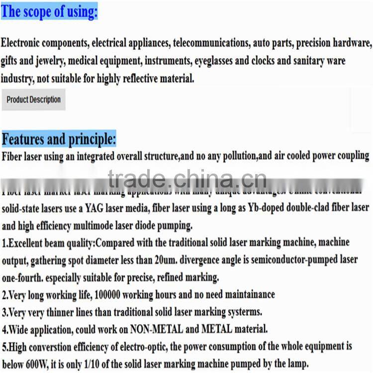 Fast and high efficiency fiber laser marking machine used in marking rings bracelets mugs watches sanitary ware IC keyboard etc