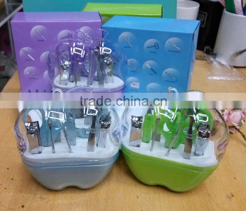 Wholesale Pink Apple 9 in 1 Nail arts Practical cosmetology Manicure and makeup tool set for Birthday Party Return Gifts