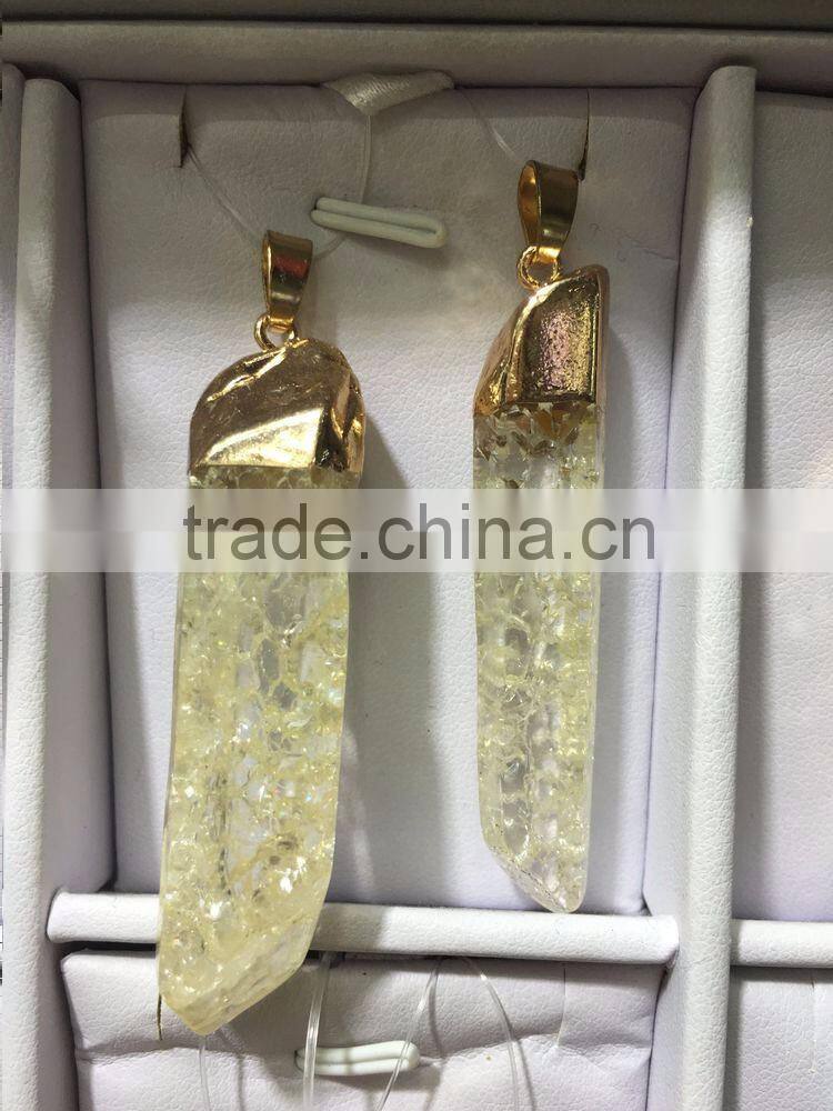 2016 Gold Covering Crack Crystal Pendant Necklace Aquamarine Citrine Rose Quartz Clear Green Natural Crystal Necklace For Women