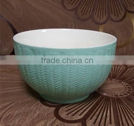 embossed outside pink inside white ceramic salad bowl for wholesale