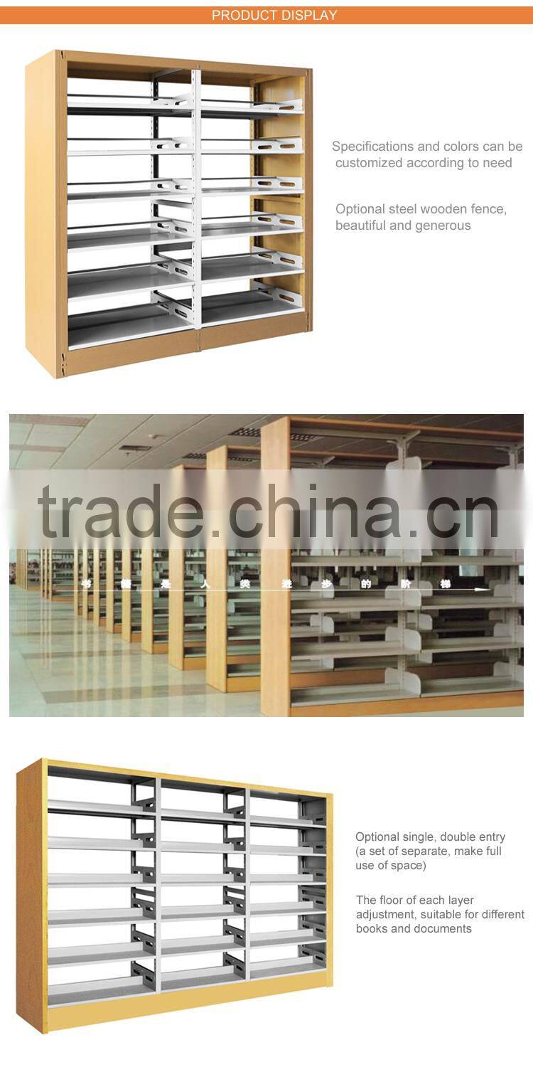 high quality school library stainless steel book shelf wooden book rack