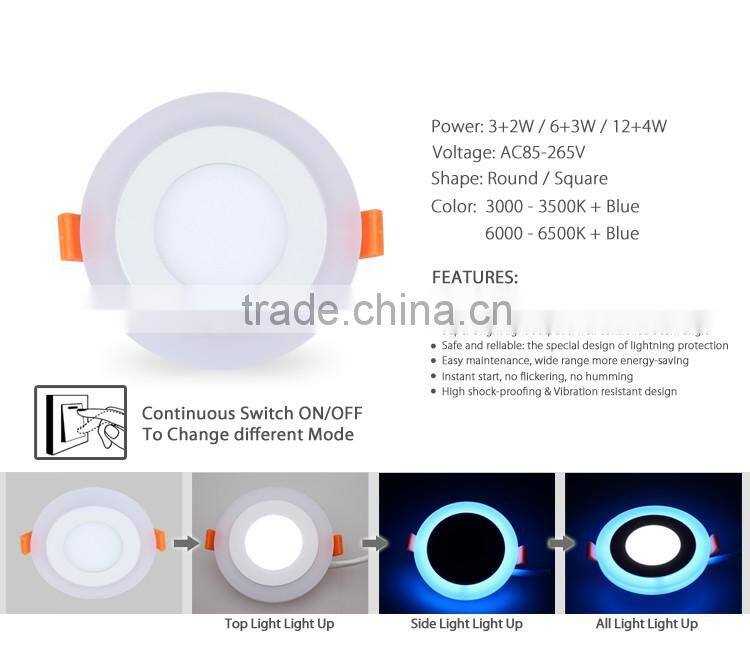 3+2/6+3/12+4/118+6w round or quare changeable led ceiling panel light