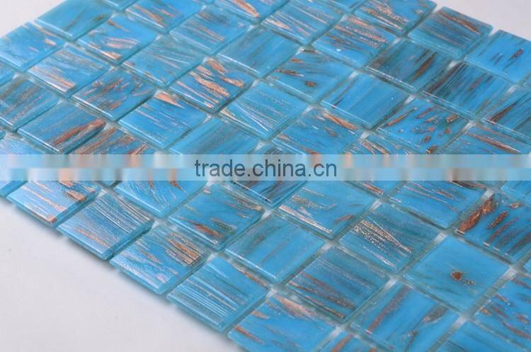 G32 blue color with dots hot melt backsplash tile glass mosaic