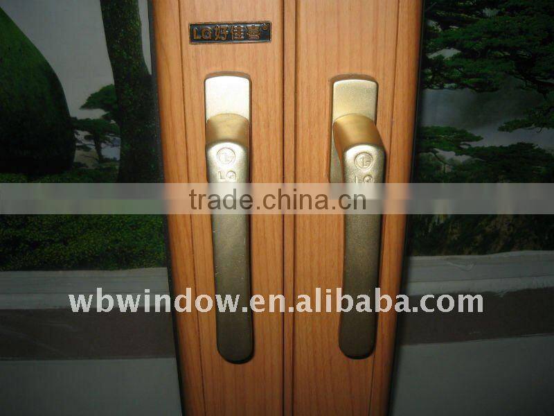 Wood color double-sash PVC/UPVC tilt and turn windows, PVC/UPVC inward opening glass windows and doors