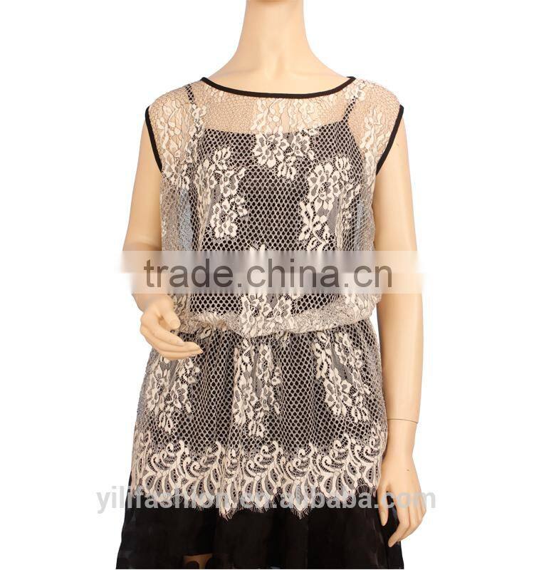 wholesale women clothing girls' lace sleeveless blouse with waist strap