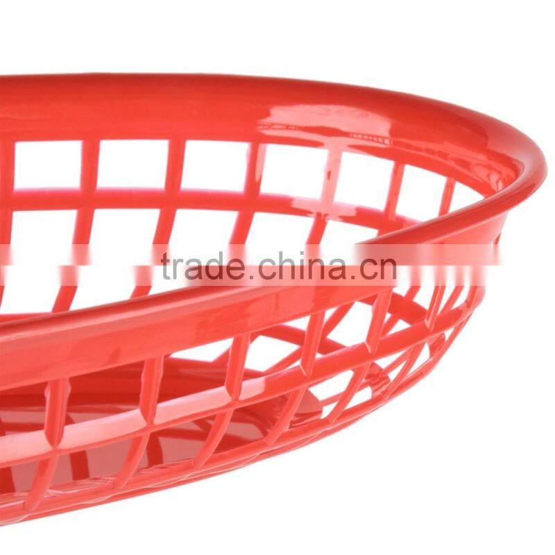 Hot Sale Custom Cheap Plastic Deli Serving Basket Red Restaurant Diner Serveware Red Oval Dinner Baskets Fast Food Baskets