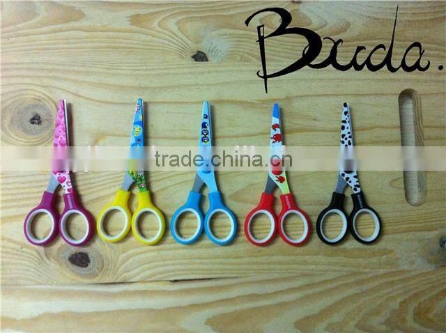 5" Good quality colourful soft handle student scissors BD-S1643