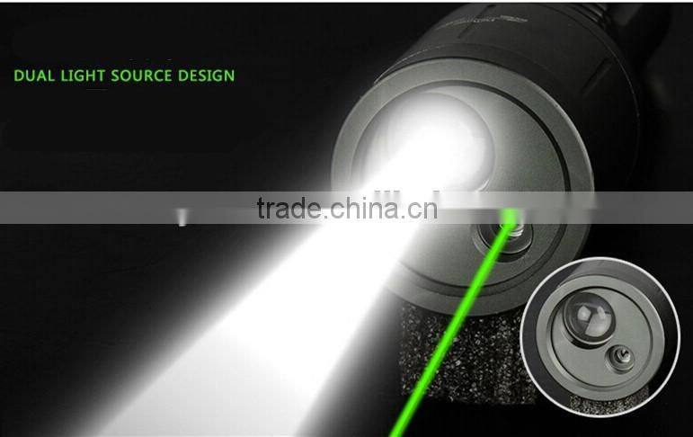 Rechargeable long distance green laser flashlight torches with led flashlight with laser pointer