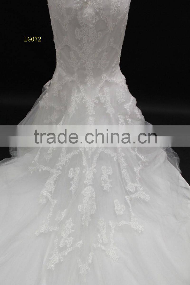 high neckline french lace collar with buttons mermaid wedding dress
