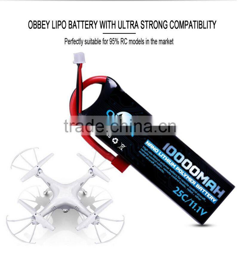 High density China 11.1V 10000mAh lithium polymer battery rechargeable battery for RC