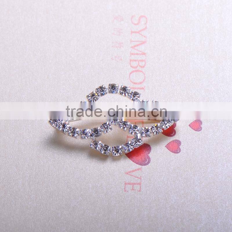 (M0634) 27mmX32 rhinestone metal brooch with pin, two style, with pin ,silver color