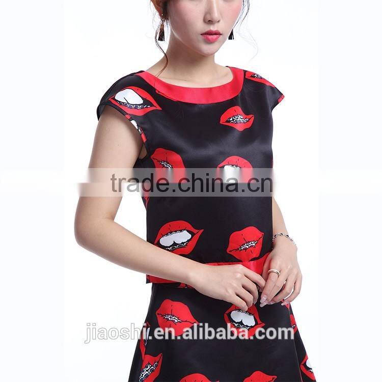 Top quality two pieces short sleeve sex women dress with OEM design