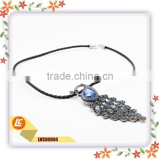Trendy leather necklace with stainless steel fish bone pendant for male
