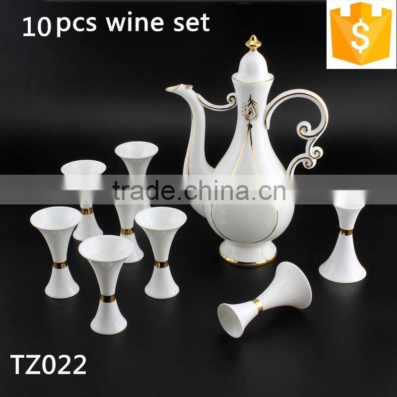 japanese 10pcs fine bone china wine set with gold-rim