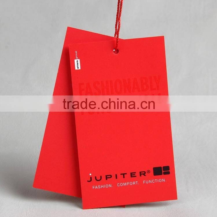 China custom red garment swing tag for latest design girls ' net dresses