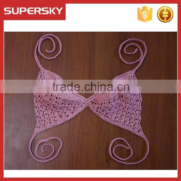 C629 Pink sexy ladies handmade crochet bra bikini
