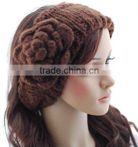 knitted fashion hair band with flower