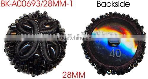Black Chinese Knot Bugle Bead Shank Cover Chinese Frog Button