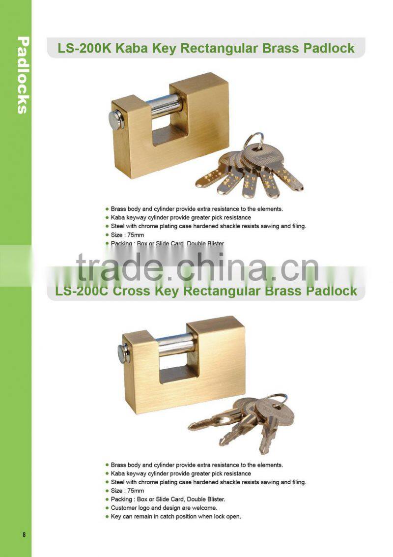Lipson LS-200K series Hardened Steel Shackle kaba key rectangular brass padlock