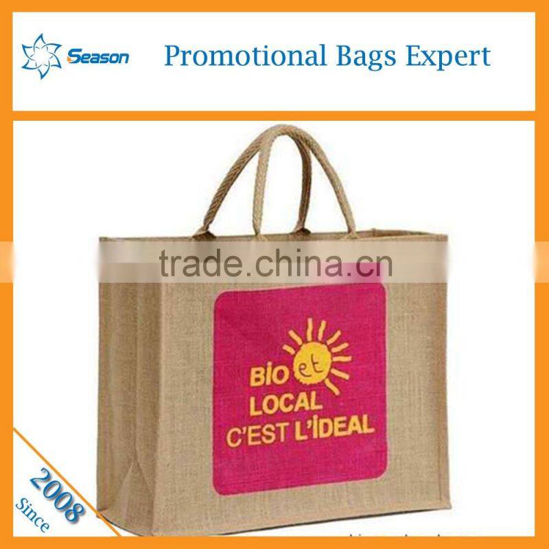 Hot sale leather handle shopping jute bags hessian cloth burlap sack linen bag