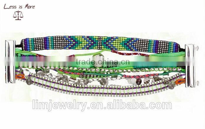2016 fashion jewelry colorful Multilayer glass beads handmade bracelet