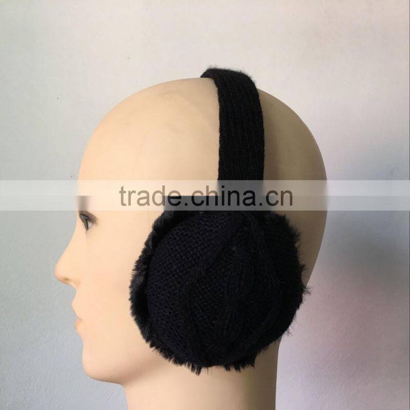 Adult unisex knitted earmuff fur with geometric pattern for male and female outdoor active wearing accessories