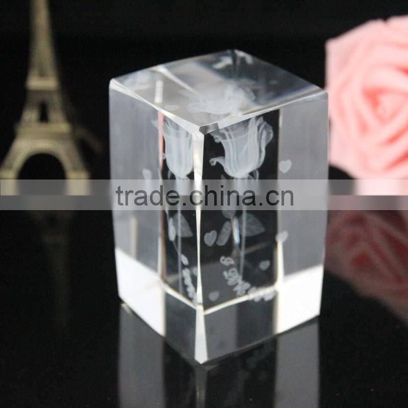 Beautiful crystal 3d laser engraving glass block for wedding door gifts