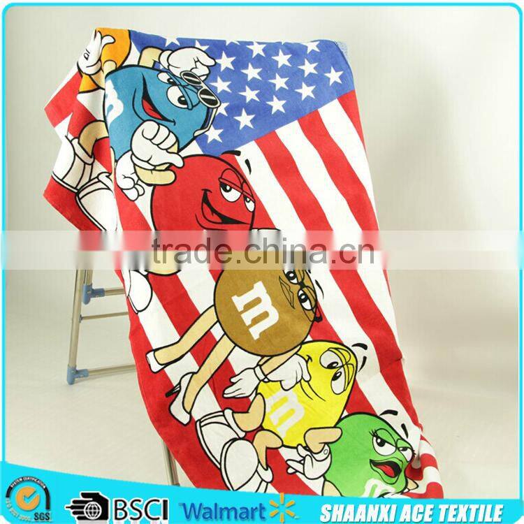 2015 HOT sell 100% cotton silk screen printing cartoon baby beach towel household baby bath towel