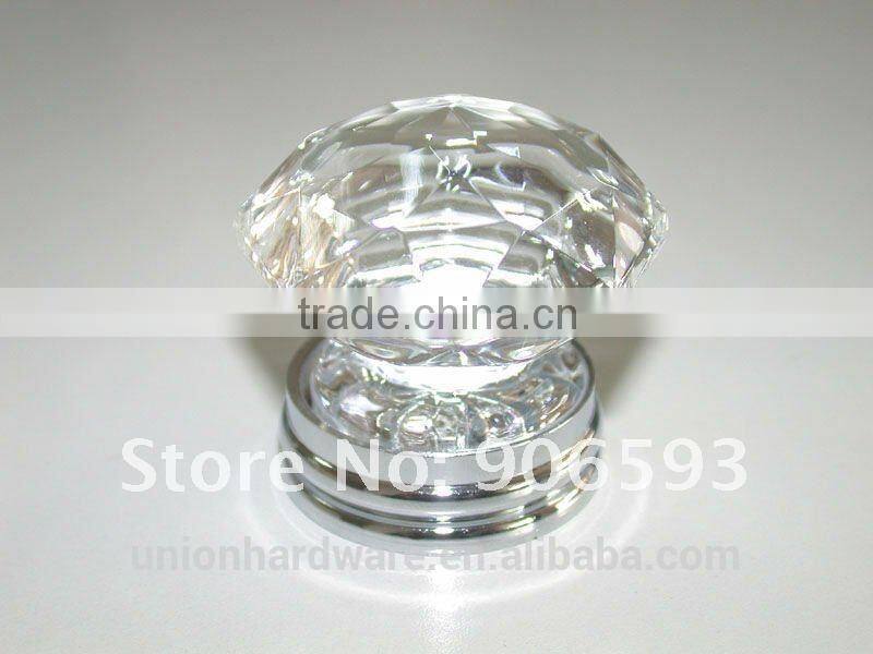 Modern european crown shape crystal cabinet door knob 35mm on brass base