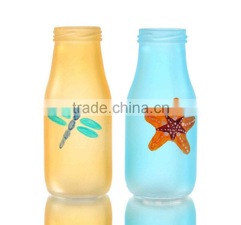 Hand Drawing Frosted Color Glass Vase