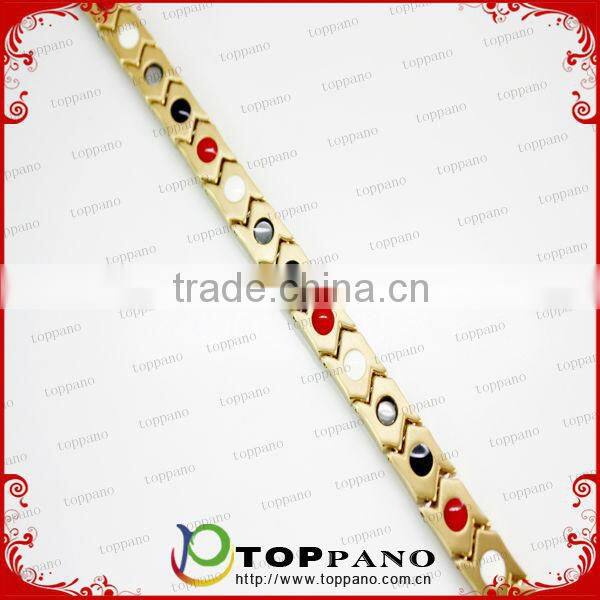 custom engraved stainless steel bracelet high quality gold plated magnetic energy metal bracelet china supplier