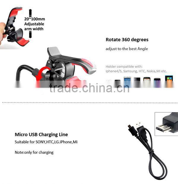 Long Neck Mobile Cell Phone Car Mount Holder with Dual USB 2.1A Charger