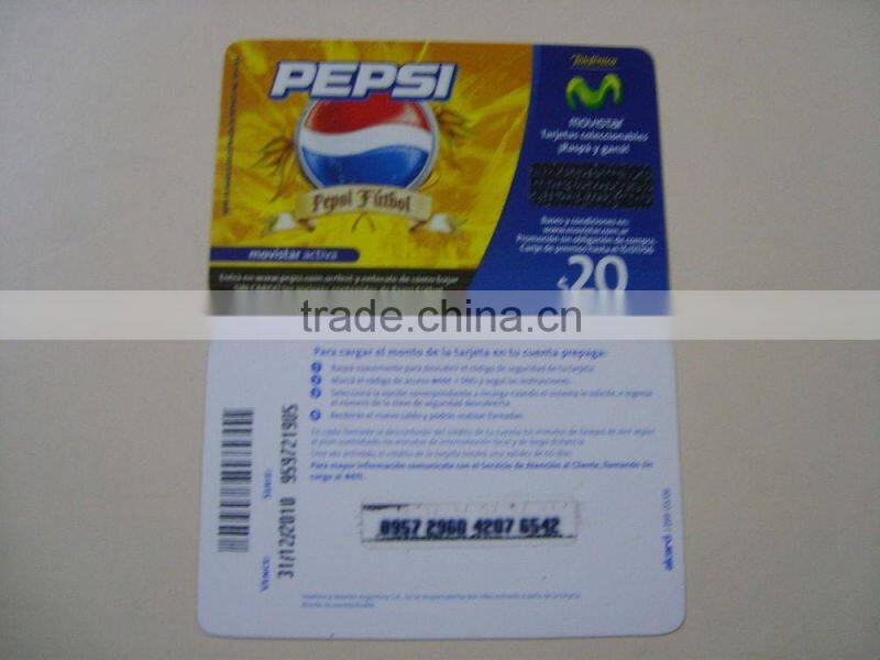 PVC Top up scratch card for mobile phone scratch card
