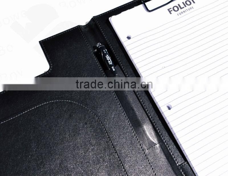 PU double folder with metal clip /clip board holder