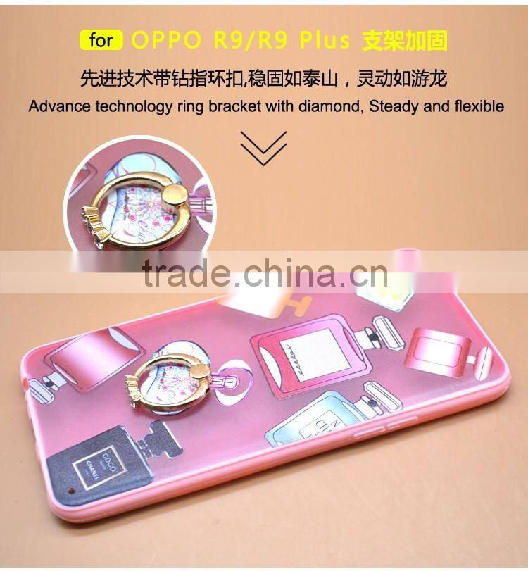 Fashion Luxury Perfume TPU+PC Hybrid Phone Case Built-in Ring Bracket For Oppo R9 Plus