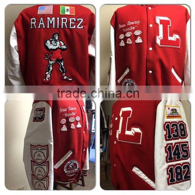 Red Custom design cheap 100% cotton baseball varsity jacket