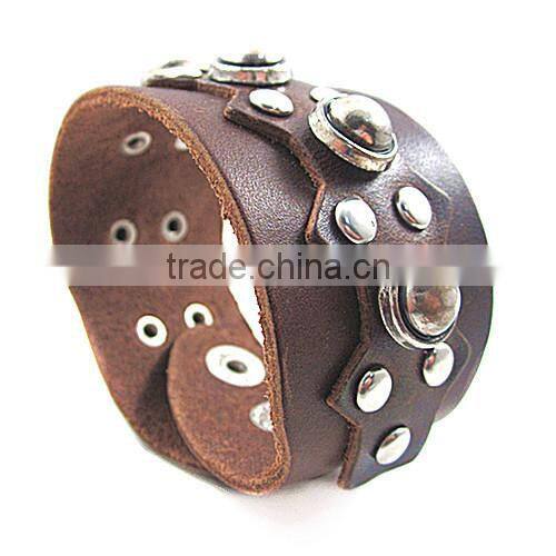 Wide Punk Rivet Fashion Man's Leather Belt Bangle Bracelet