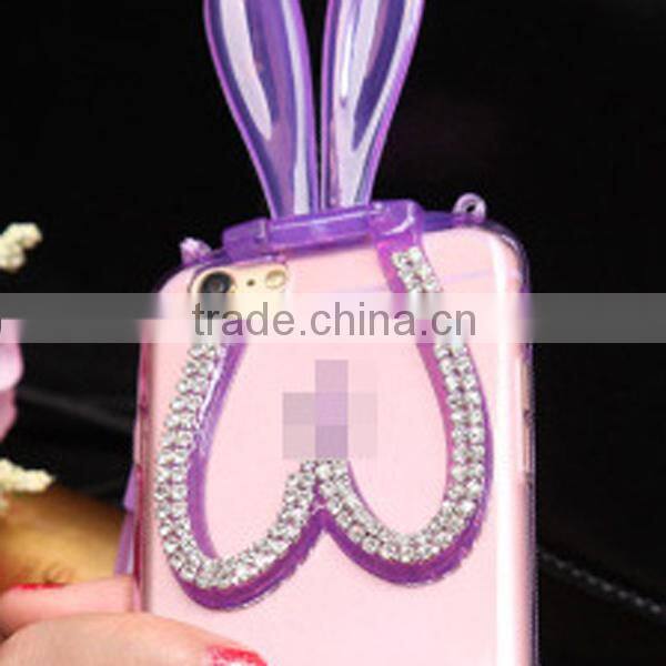 2015 New design rhinestone rabbit holder design tpu phone cases