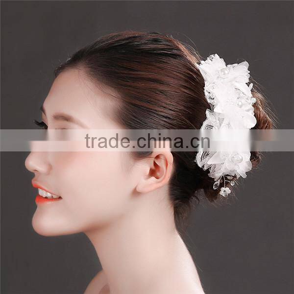 MYLOVE Women Girls White Wedding Pearl Bride Crystal Embroidery lace Hair Headband Prop MLF129