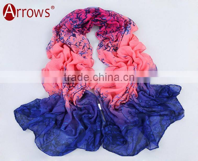 180*80cm Women's Viscose Voile Crinkle Scarf Big Rose Print Wrap Sexy Coral Pattern