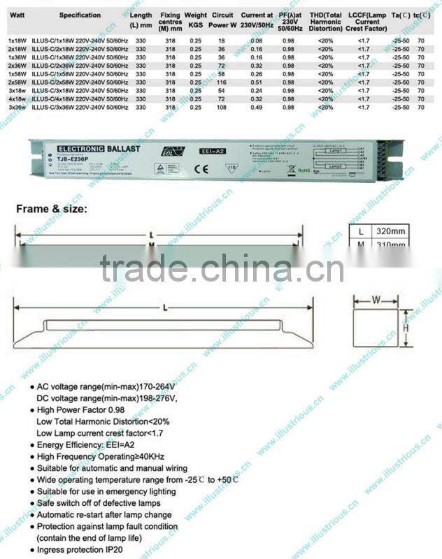 T8 electronic 110v ballast for 58w fluorescent tube