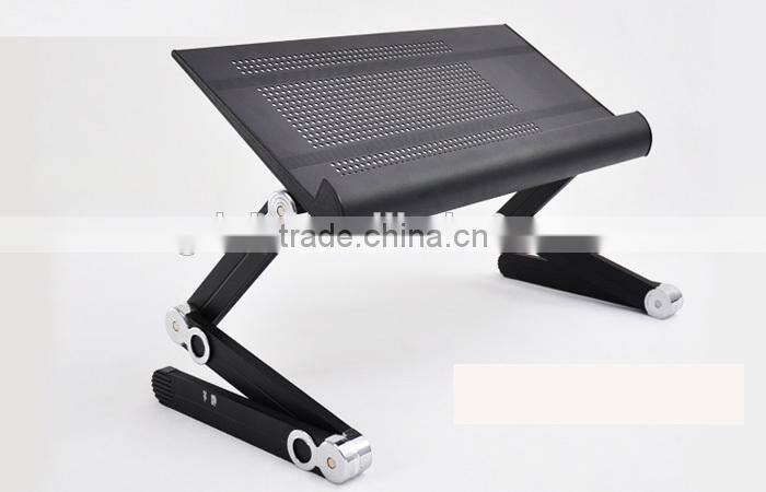 Folding laptop table for computer with cooling fans and mouse Tray and Book Clamping