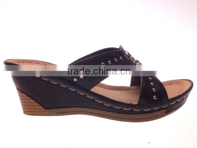 Sexy ladies fashion shoes mid heel wedge rivets decoration slippers