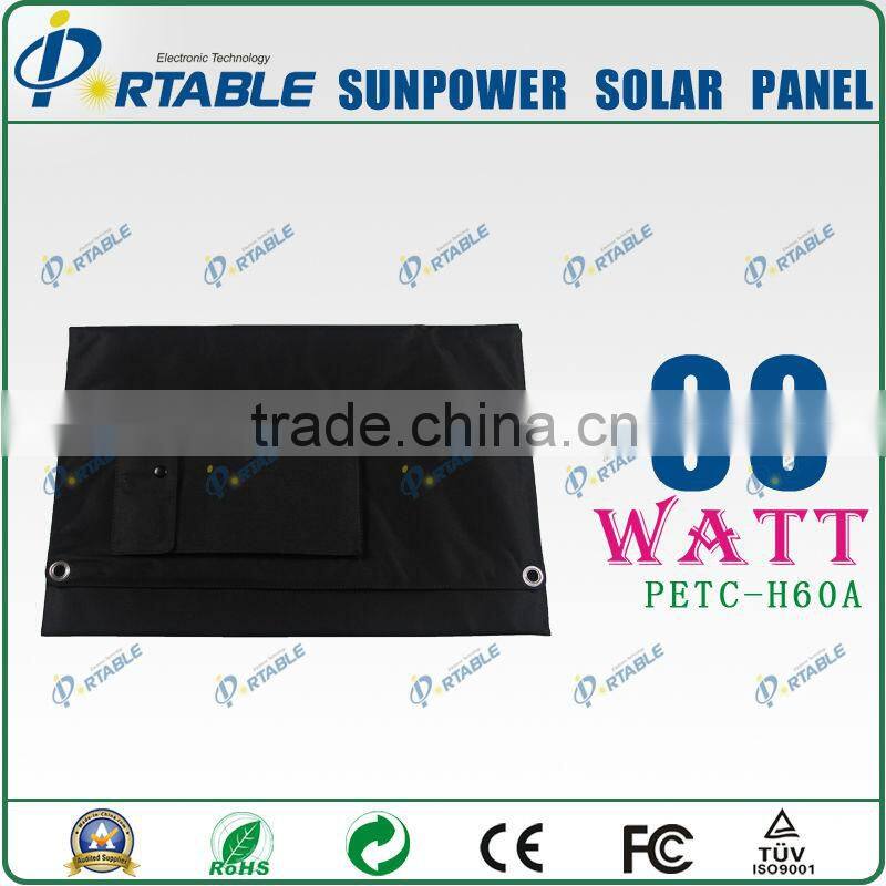 23.5% efficiency Sunpower solar cell 60W sunpower portable solar charger