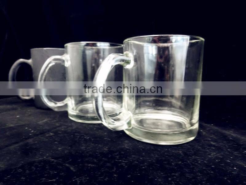 300ml glass cup/clear glass beverage empty cup with handle
