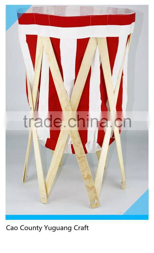 Foldable bedroom basket laundry hamper with wood frame
