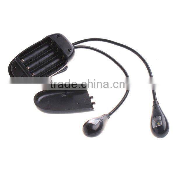 Clip on 2 Dual Arms 2 LED Flexible Book Music Stand Light Lamp Black